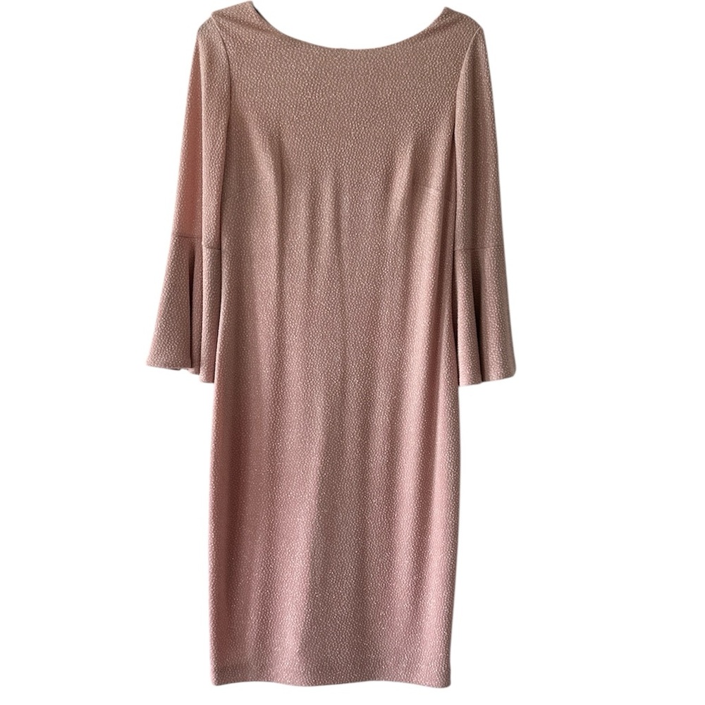 Calvin Klein Blush Pink Shimmer Lined Sheath Bell Sleeve Dress